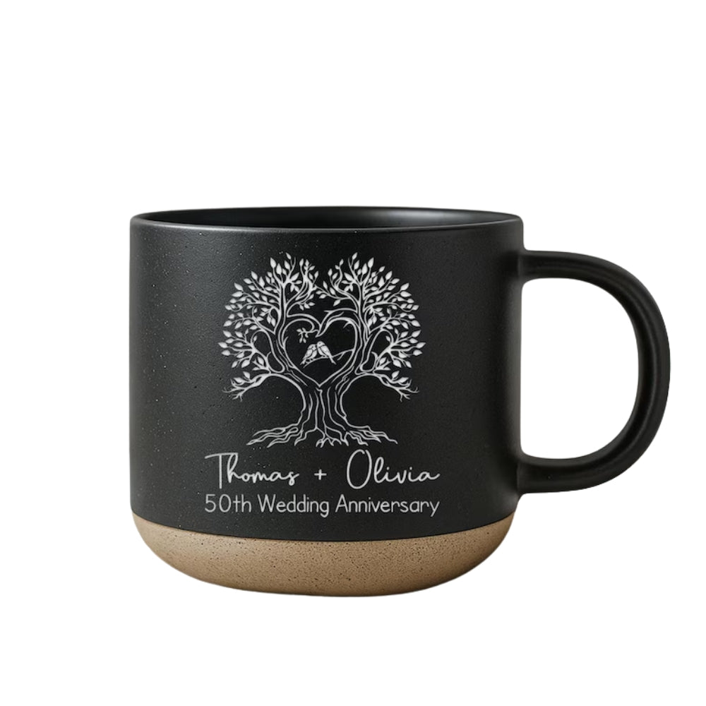 Drinking Coffee Together Personalized 50th Golden Wedding Anniversary Pottery Mug, Custom 50th Anniversary Coffee Mug WD0063