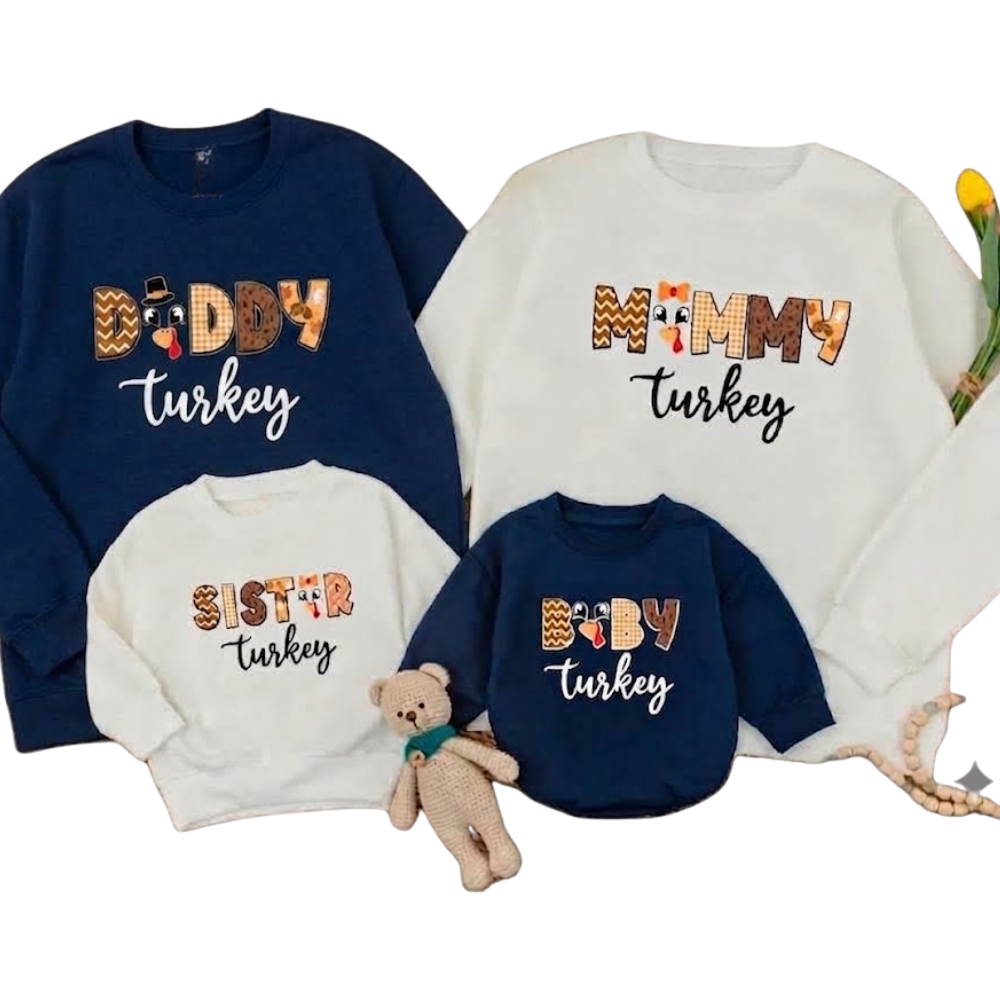 Baby Turkey Daddy Turkey Mommy Turkey Matching Sweatshirt, Thanksgiving Family Sweatshirts ET1570