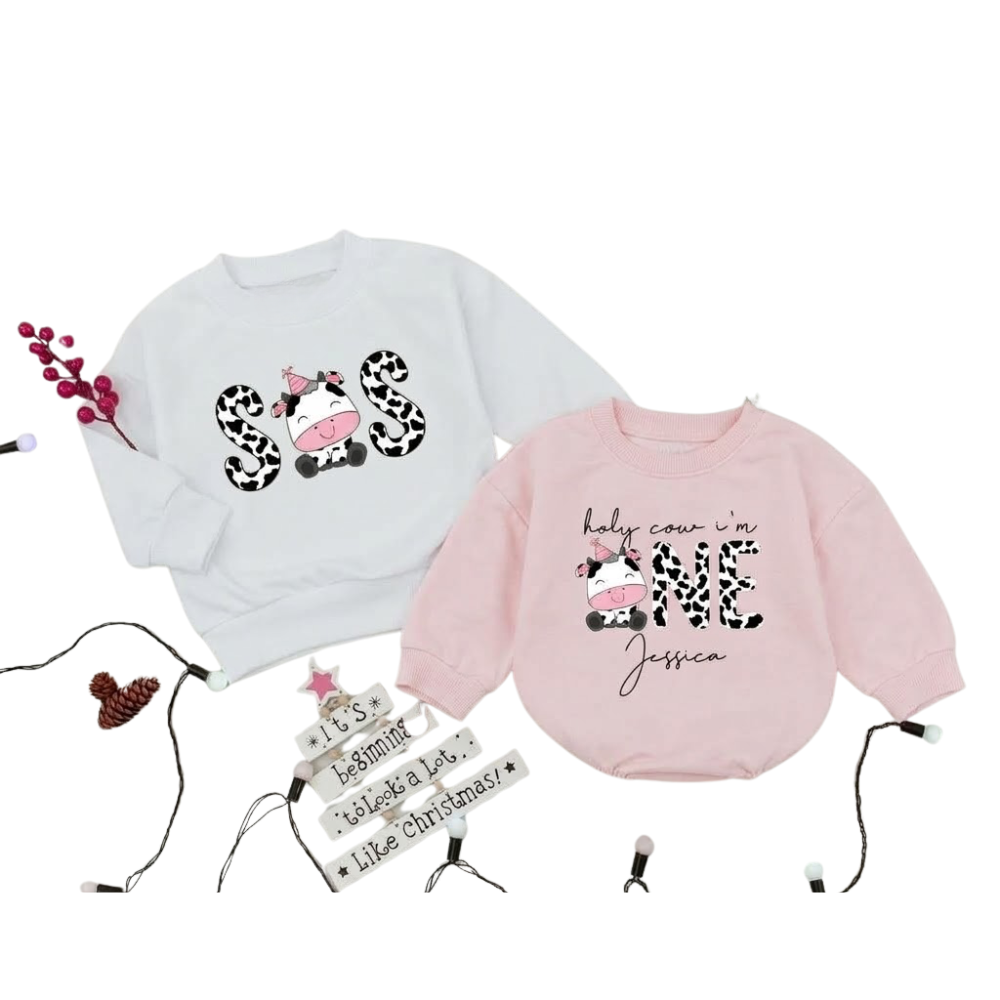 Baby Cow I'm One First Birthday Family Matching Sweatshirt, Cow 1st Birthday Family Sweatshirts ET1576