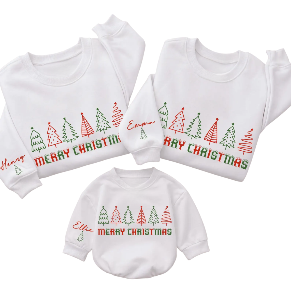 Custom Merry Christmas Tree Family Matching Sweatshirt, Personalized Christmas Family Sweatshirt ET1607