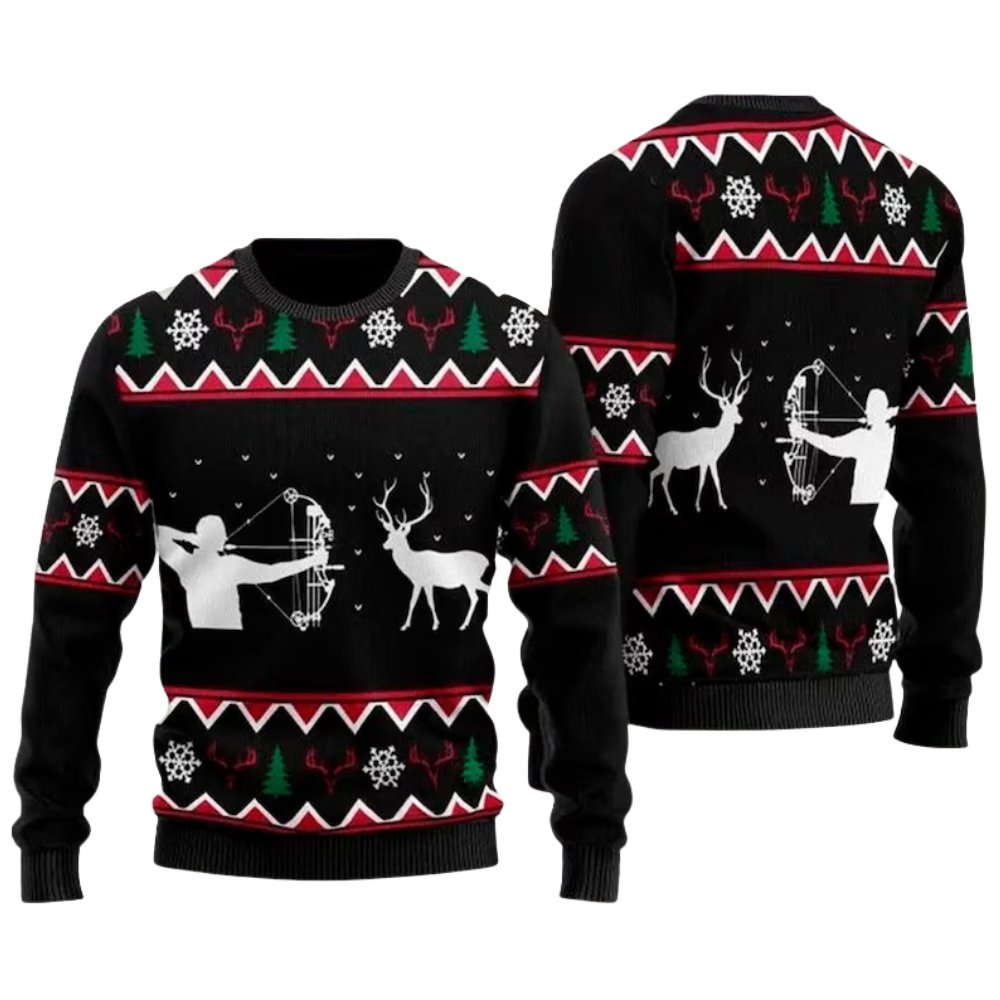 Deer Bow Hunting Ugly Christmas Sweatshirt For Men, Hunting Lover Christmas Ugly Sweater 2D1250