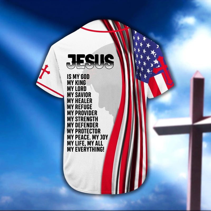 Cross, American Flag Baseball Jersey - Jesus Is My Everything Custom Baseball Jersey Shirt SO0071