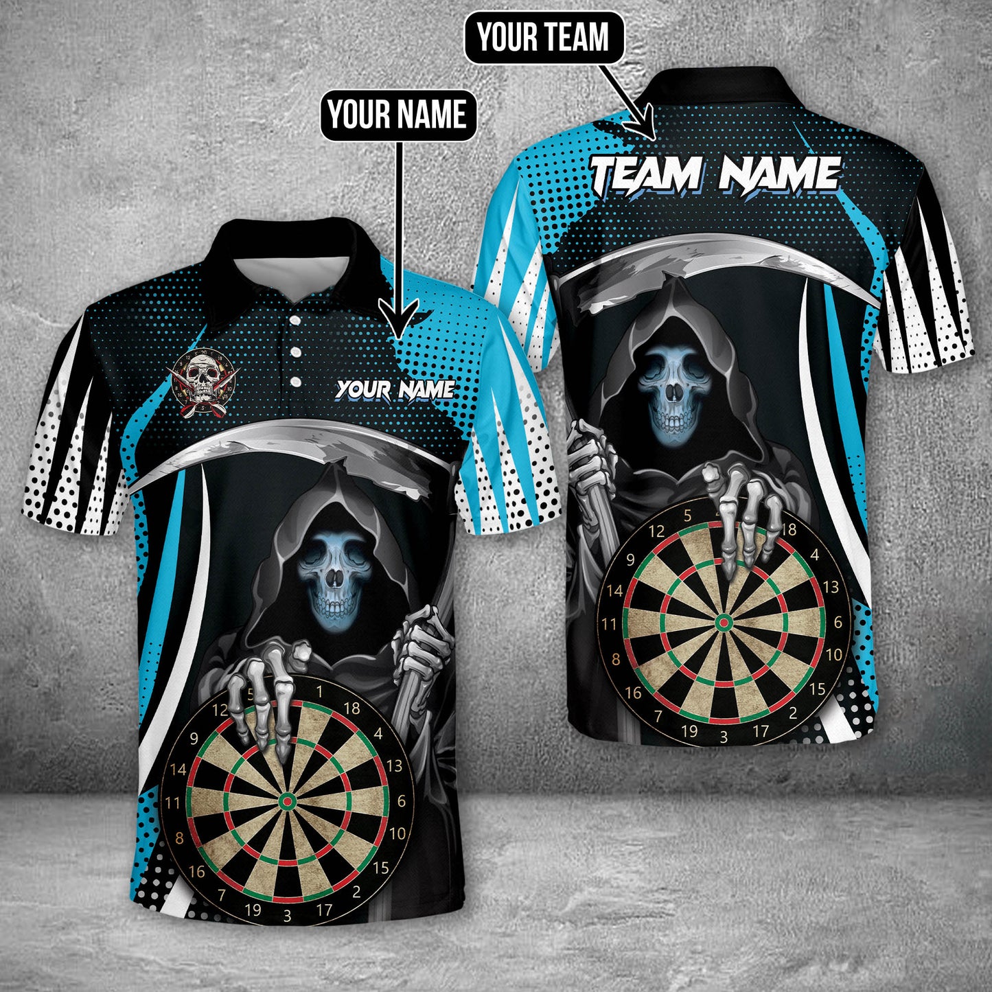 Custom Skull Dart Polo Shirts For Men, Custom Dart Team Shirts DMA0215