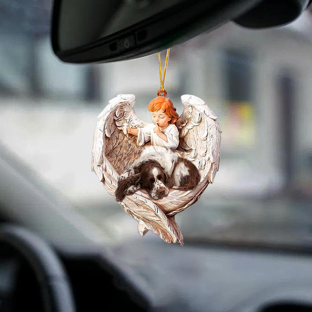 Sleeping English Springer Spaniel Protected By Angel Car Hanging Ornament Angel Protect Dog Ornament OO1090