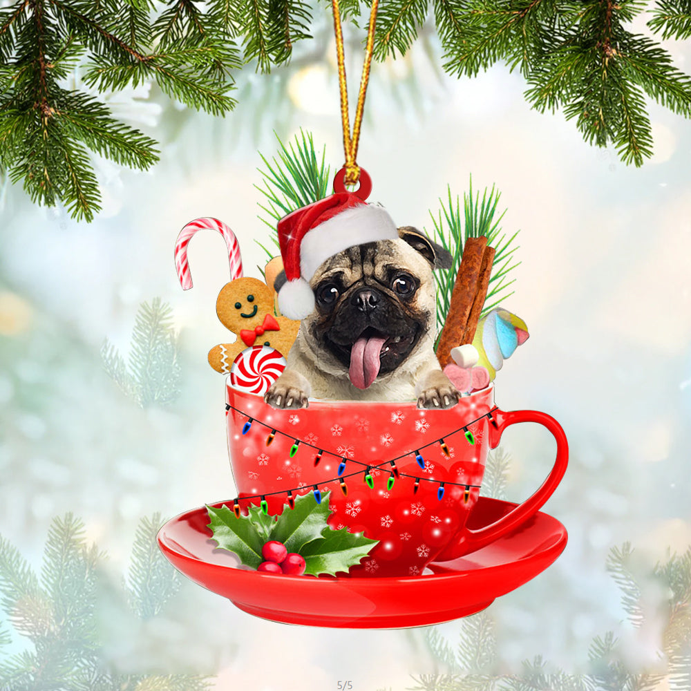FAWN Pug In Cup Merry Christmas Ornament Flat Acrylic Dog Ornament OO1913