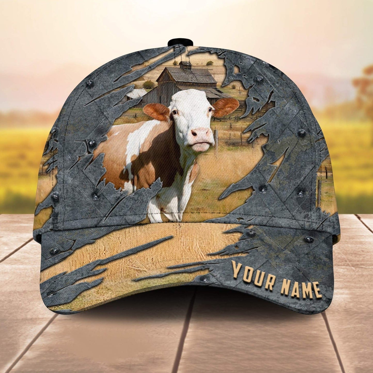 Fleckvieh Customized Name 3D Cap 3D All Over Print Baseball Cap, Cap For Farm Lovers, Animal Cap, Leather Pattern Cap CA3220