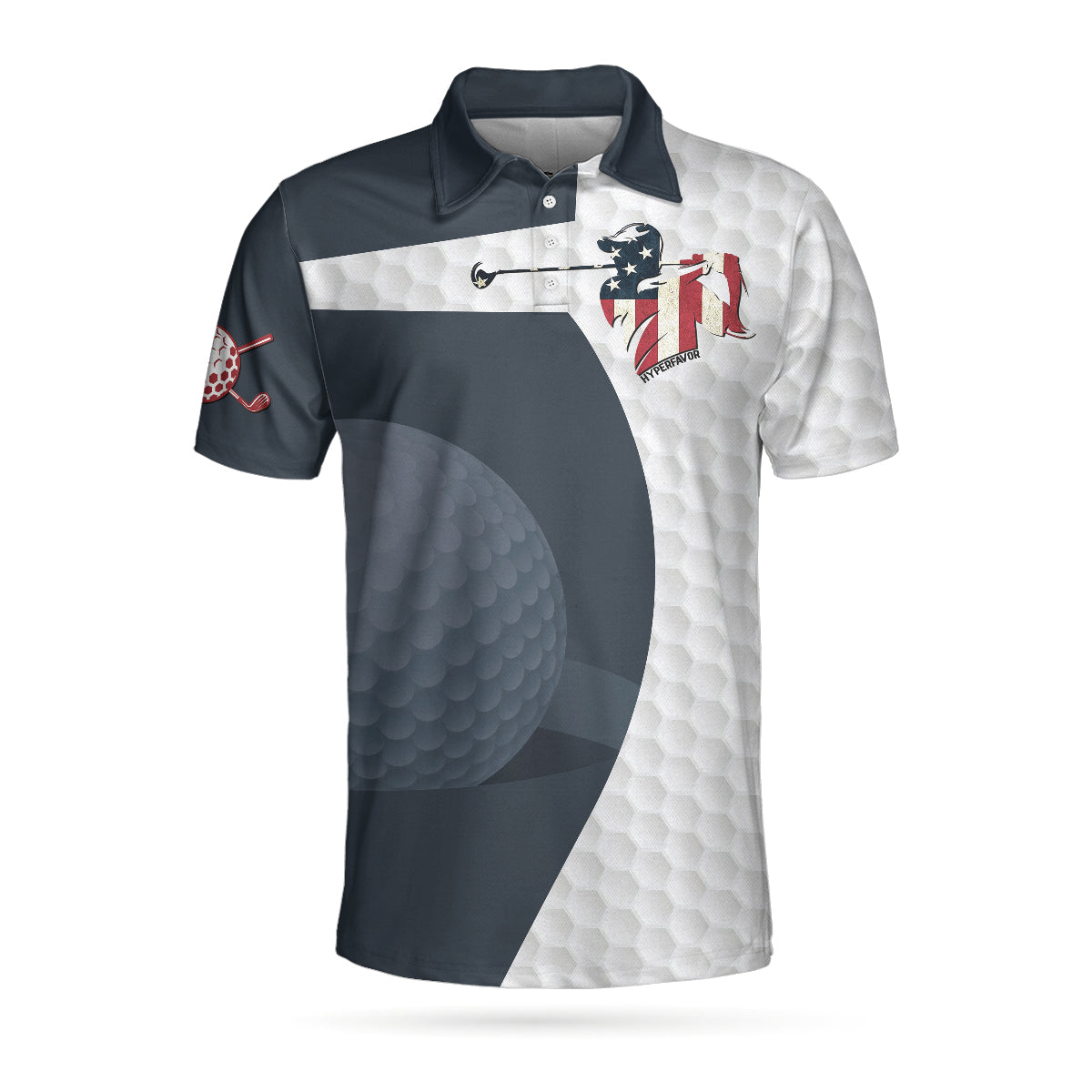 Golf Swing American Flag Golf Ball Texture Polo Shirt, Patriotic Golf Shirt For Men, Cool Gift For Golfers Lasfour SO1408