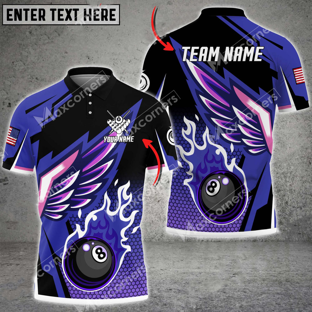 Billiards Cool Wings Multicolor Options Personalized Name 3D Polo