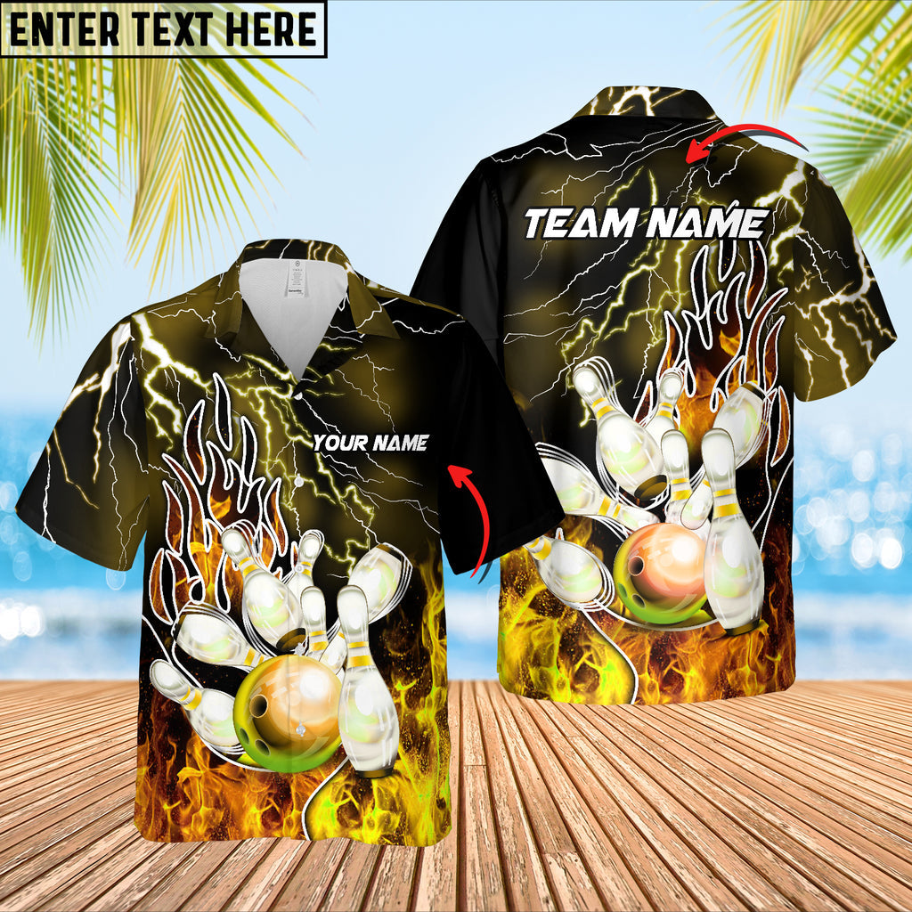 Bowling Thunder And Fire Pro Multicolor Option Customized Name Hawaiian Shirt, Idea Gift for Bowling Team HO5656