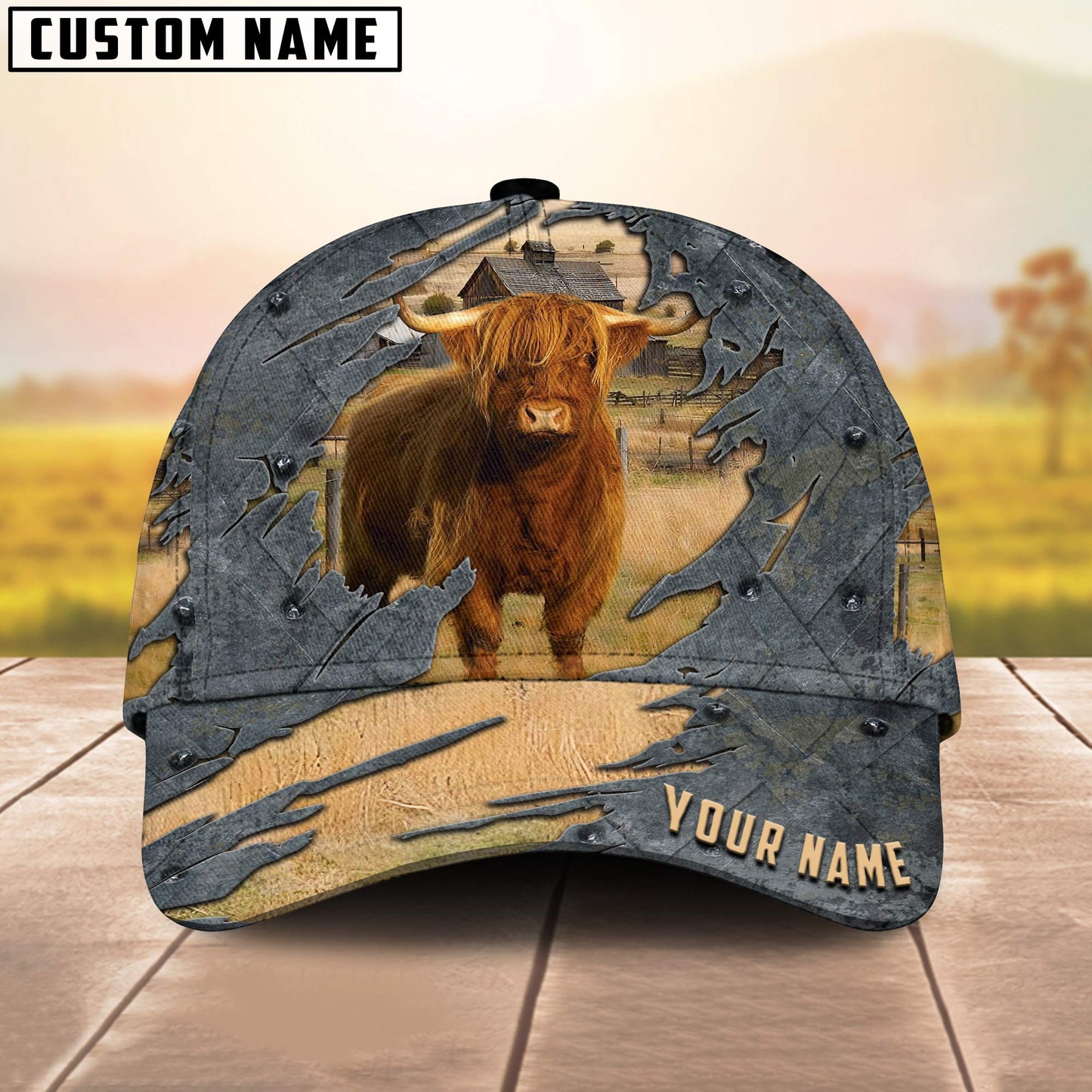 Highland Customized Name 3D Cap 3D All Over Print Baseball Cap, Cap For Farm Lovers, Animal Cap, Leather Pattern Cap CA3207