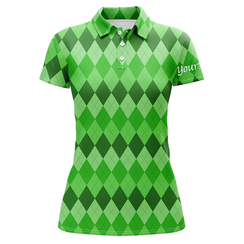 Women Golf Polos Shirts Green Argyle St Patrick's Day Pattern Golf Shirts Custom Team Golf Polo SO0773