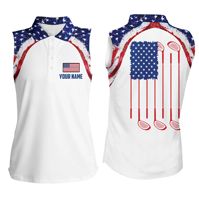 Watercolor American Flag White Womens Golf Polo Shirt Custom Golf Tops For Ladies Patriotic Golf Gift SO0822