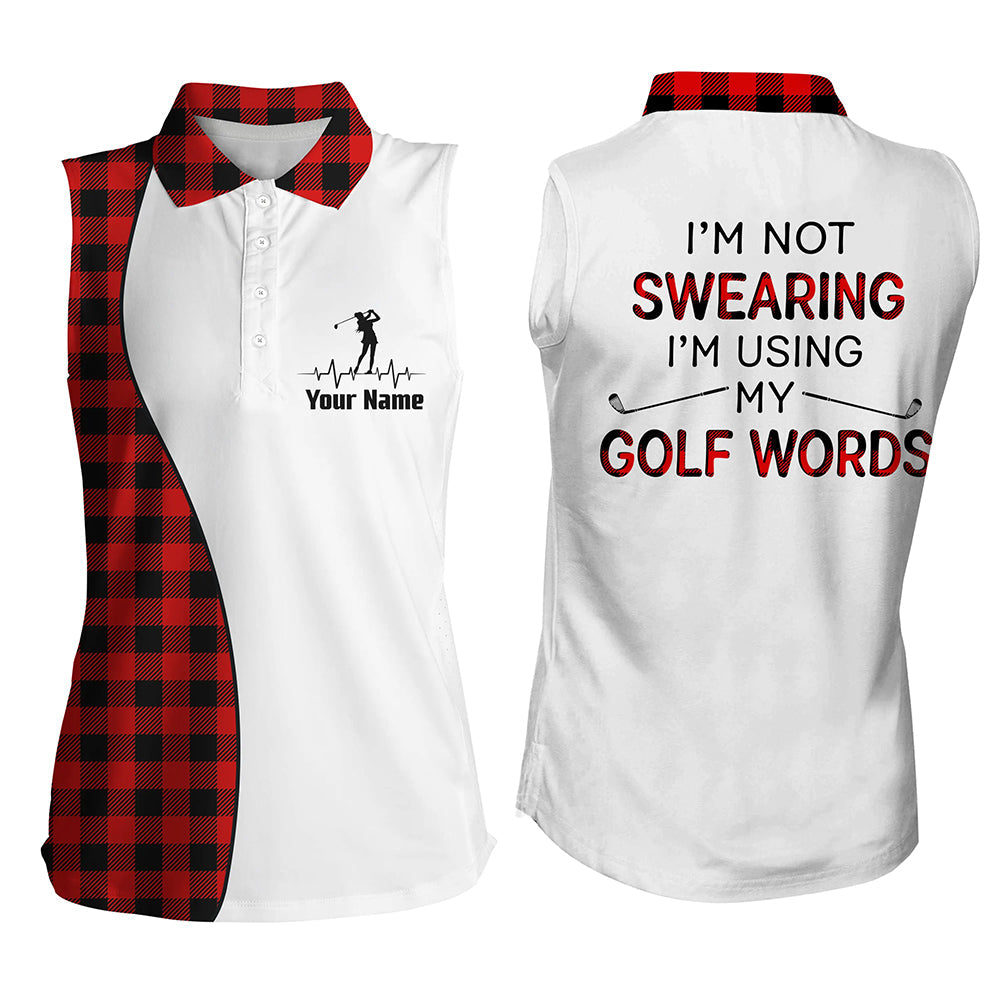 Red Argyle Plaid Christmas Pattern Custom Women Golf Polo Shirt I'm Not Swearing, I'm Using My Golf Word GO0021