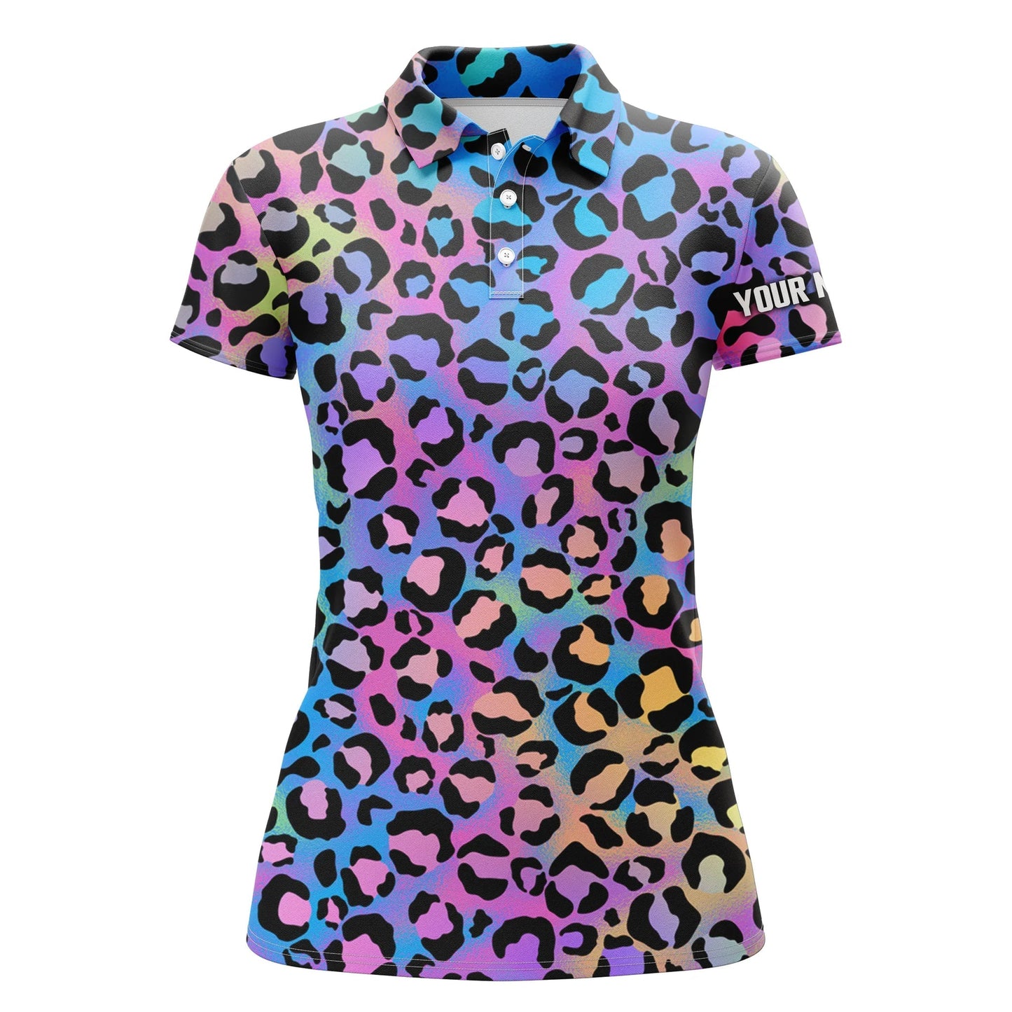 Colorful Neon Rainbow Leopard Custom Women Golf Polo Shirts, Team Golf Shirt Gift For Golf Lovers SO0934