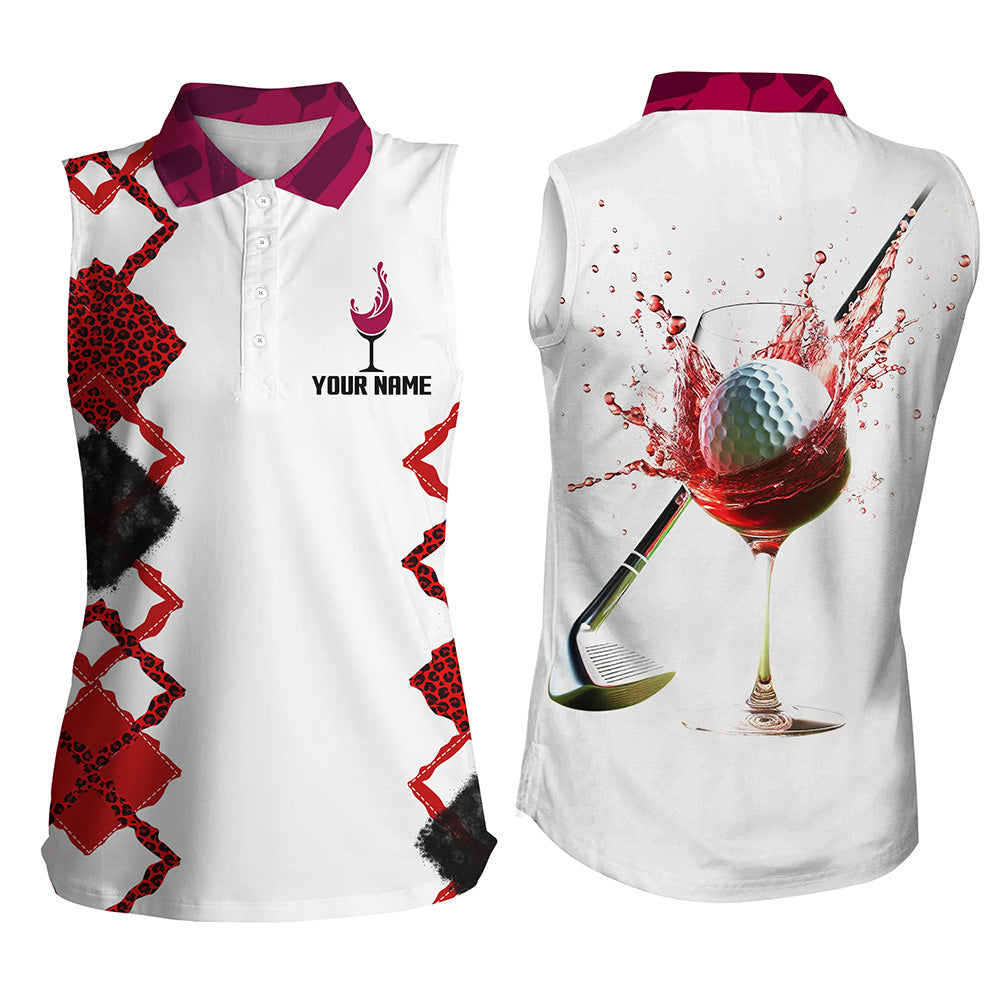 White Red Wine Leopard Golf Shirts For Women Custom Name Womens Golf Polo Shirts Golf Gifts SO1096