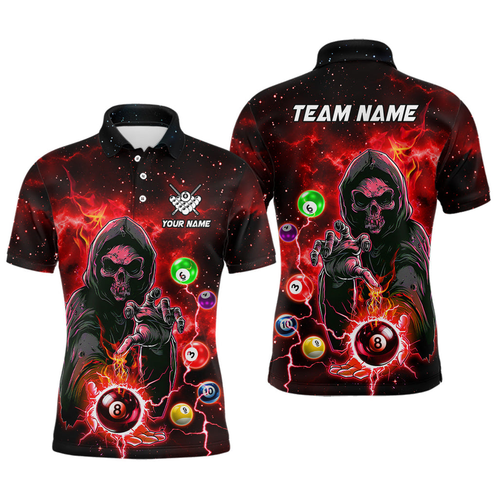 Billiard Multicolor Options Death Skeleton Customized Name, Team Name 3D Polo Shirt For Men BIO0021