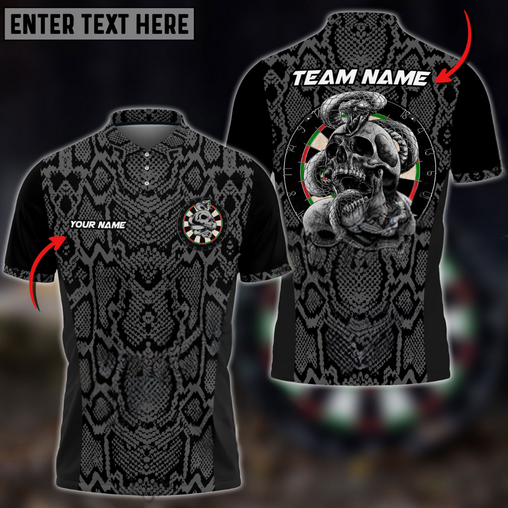 Darts Snake And Skull Pattern Multicolor Options Personalized Name, Team Name 3D Polo Shirt DMO0244