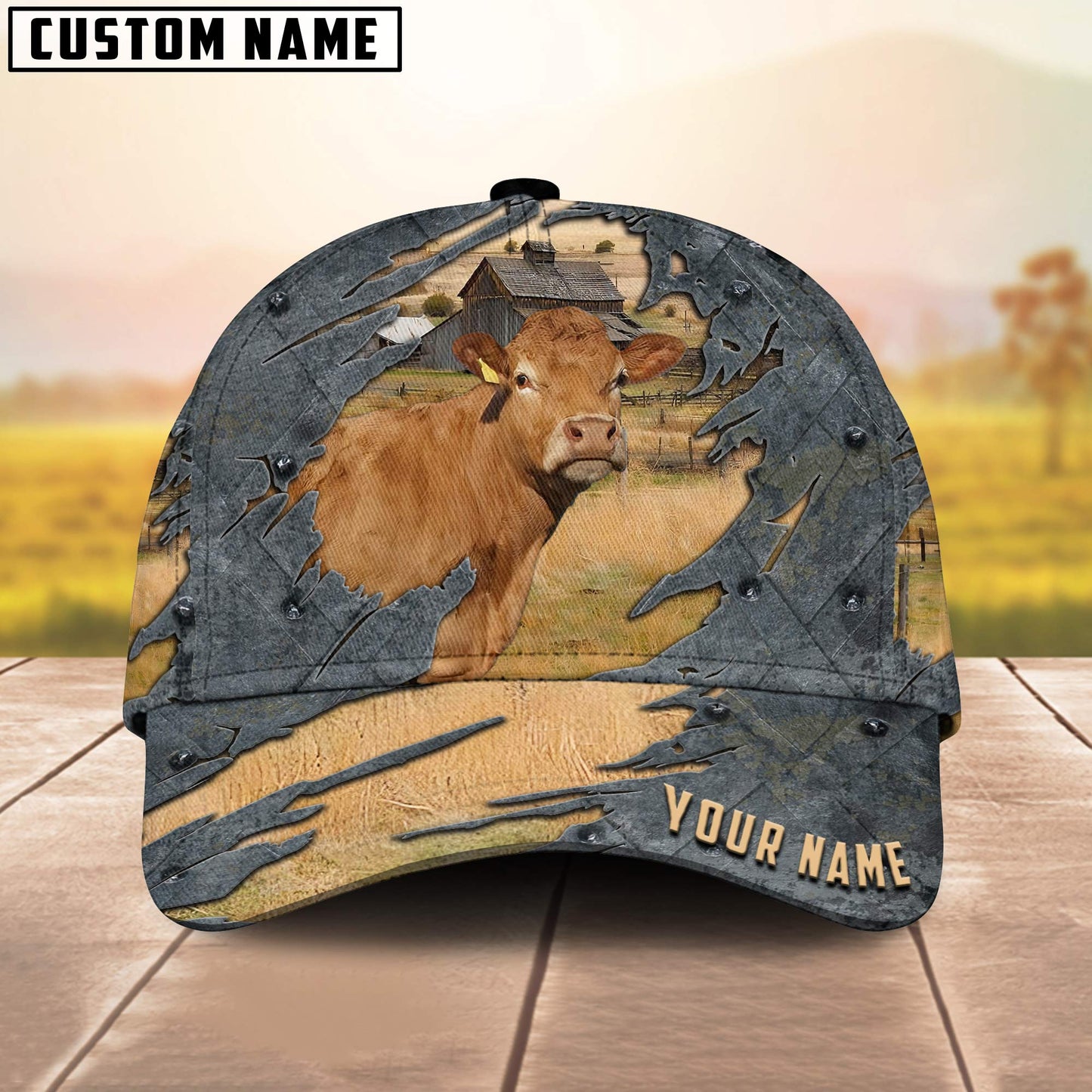 Limousin Customized Name 3D Cap 3D All Over Print Baseball Cap, Cap For Farm Lovers, Animal Cap, Leather Pattern Cap CA3218