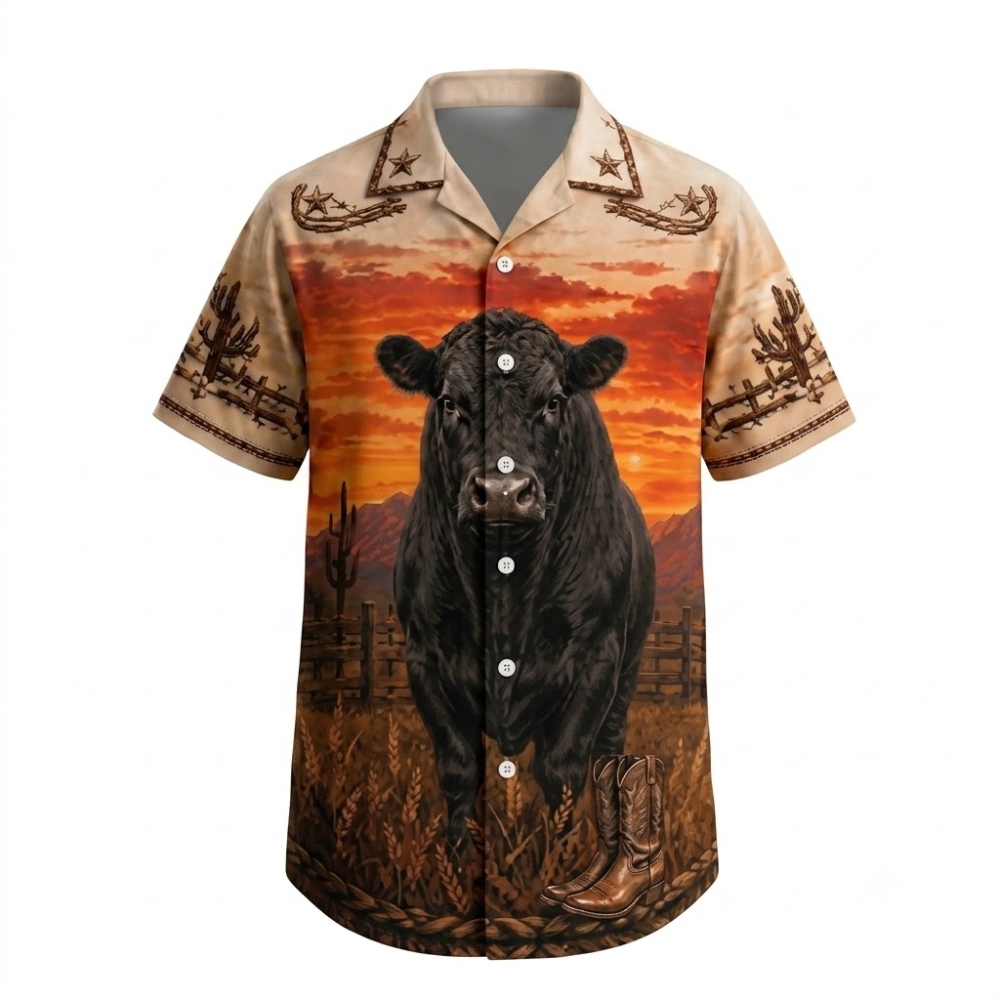Black Angus Vingtage Men's Hawaiian Shirt, Cow Black Angus Hawaiian Shirt HE0693
