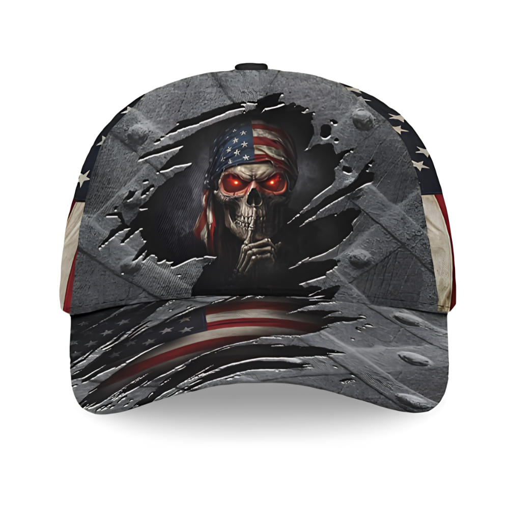 Skull American Flag Baseball Cap, Skull 3D Printed Cap Hat CP0650