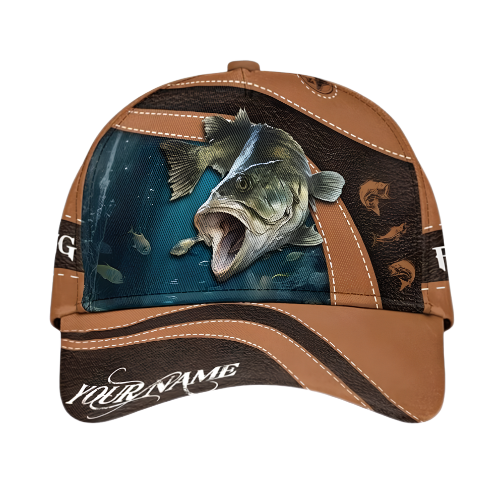 Custom Largemouth Bass Fishing Baseball Cap 3D Printed, Custom Bass Fishing Cap Hat CP0654