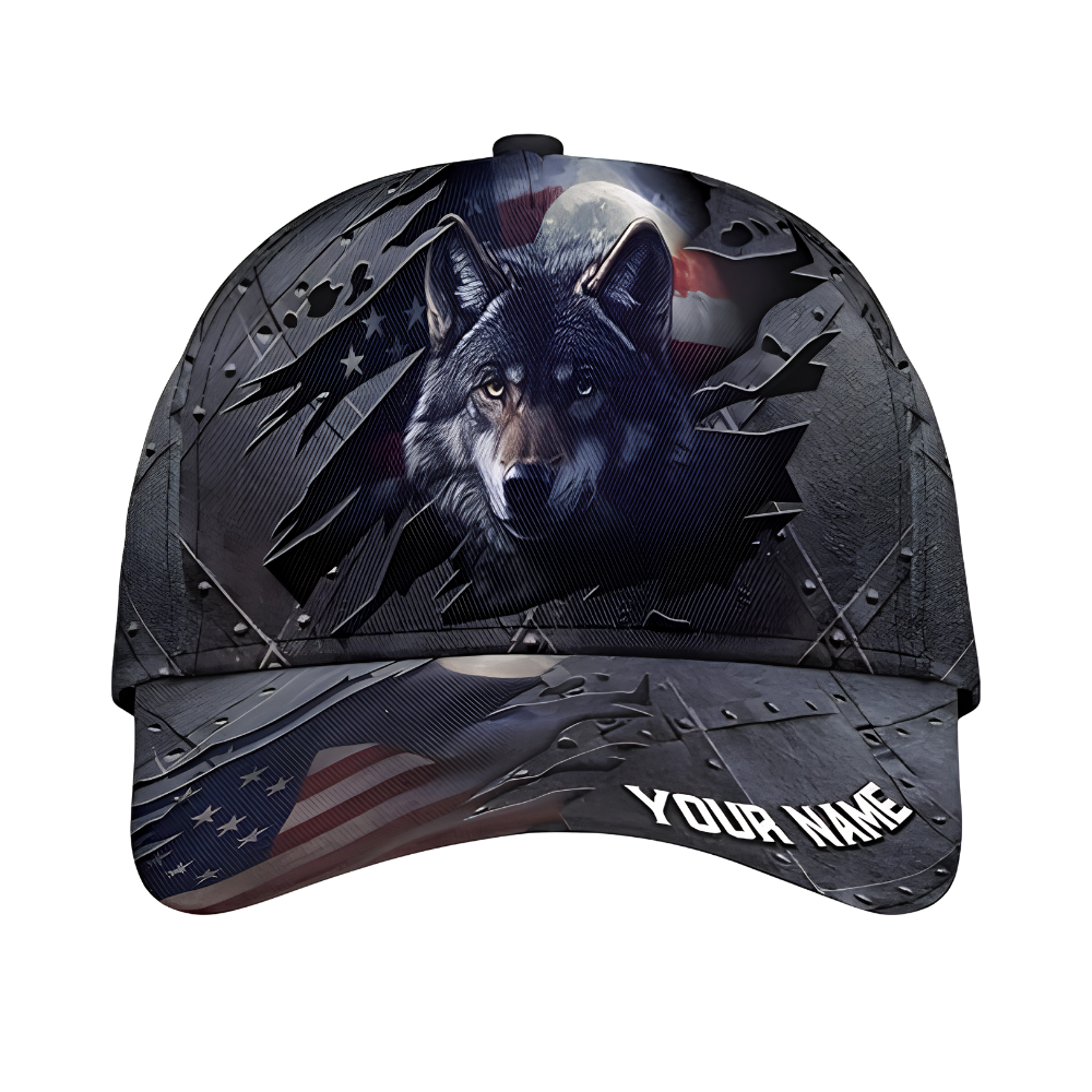 Custom Wolf American Flag Baseball Cap, Custom Wolf 3D Printed Hat CP0666