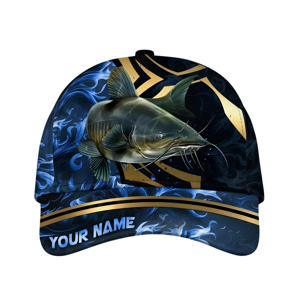 Custom Catfish Blue Smoke Baseball Cap, Custom Catfish Hat For Fisherman CP0669