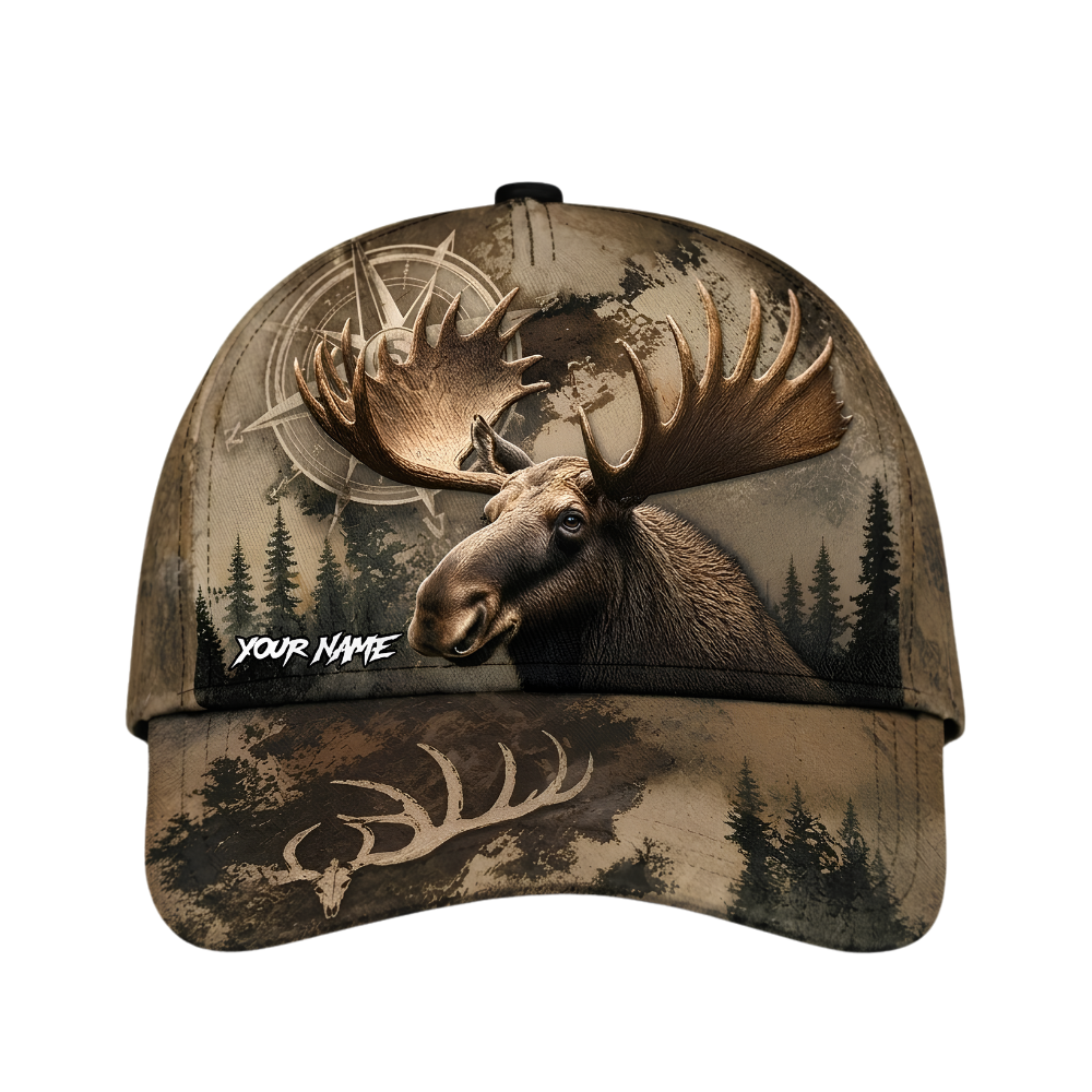 Moose Hunting Custom Name Baseball Cap 3D Printed, Custom Moose Hunter Cap Hat CP0691