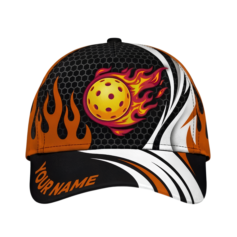 Custom Fireball Pickleball Baseball Cap, Custom Name Pickleball Player Hat Cap CP0693