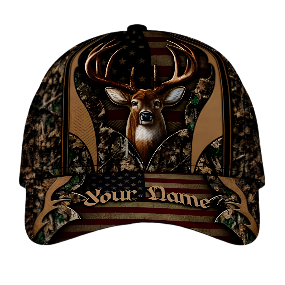 Custom Deer Hunting Brown Camo Baseball Cap, Custom Deer Hunter Cap Hat CP0700