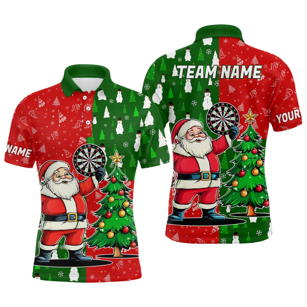 Custom Santa Xmas Dart Polo Shirt For Men, Custom Christmas Team Dart Shirts DZ0121