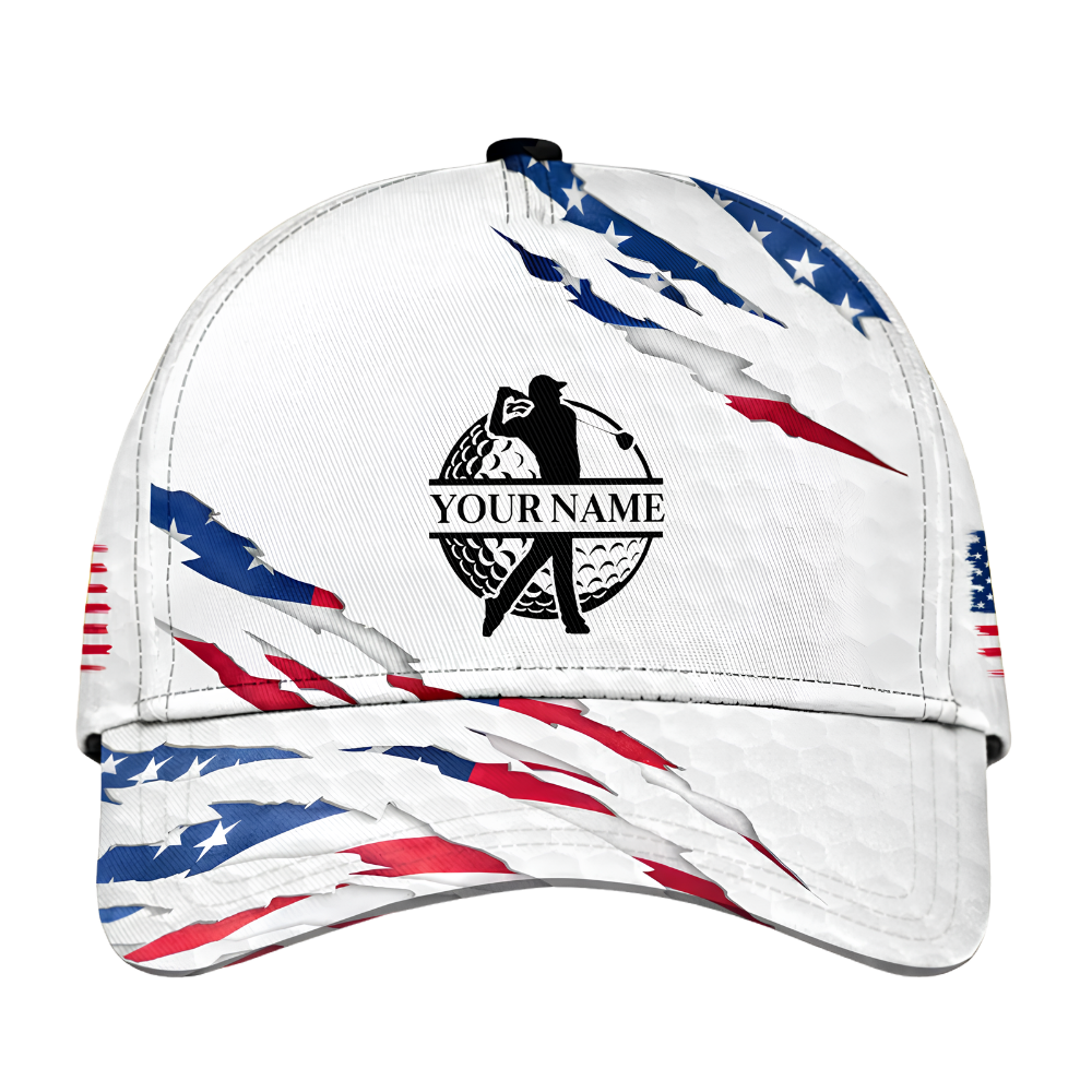 Custom American Flag Grunge Golf Baseball 3D Cap, Custom Patriotic Golf Hat For Golfer CP0694