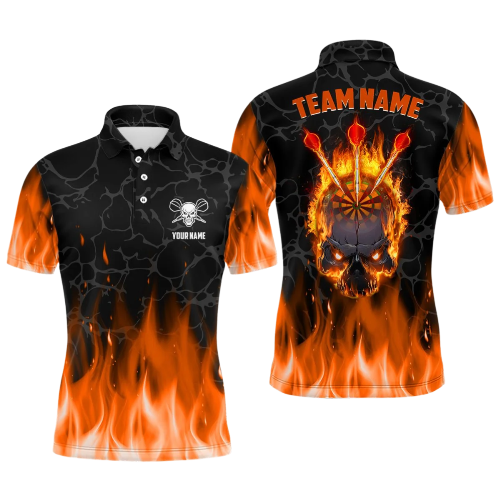 Orange Flame Custom Mens Darts Polo Shirt, Custom Flame Dart Team Shirt DZ0123