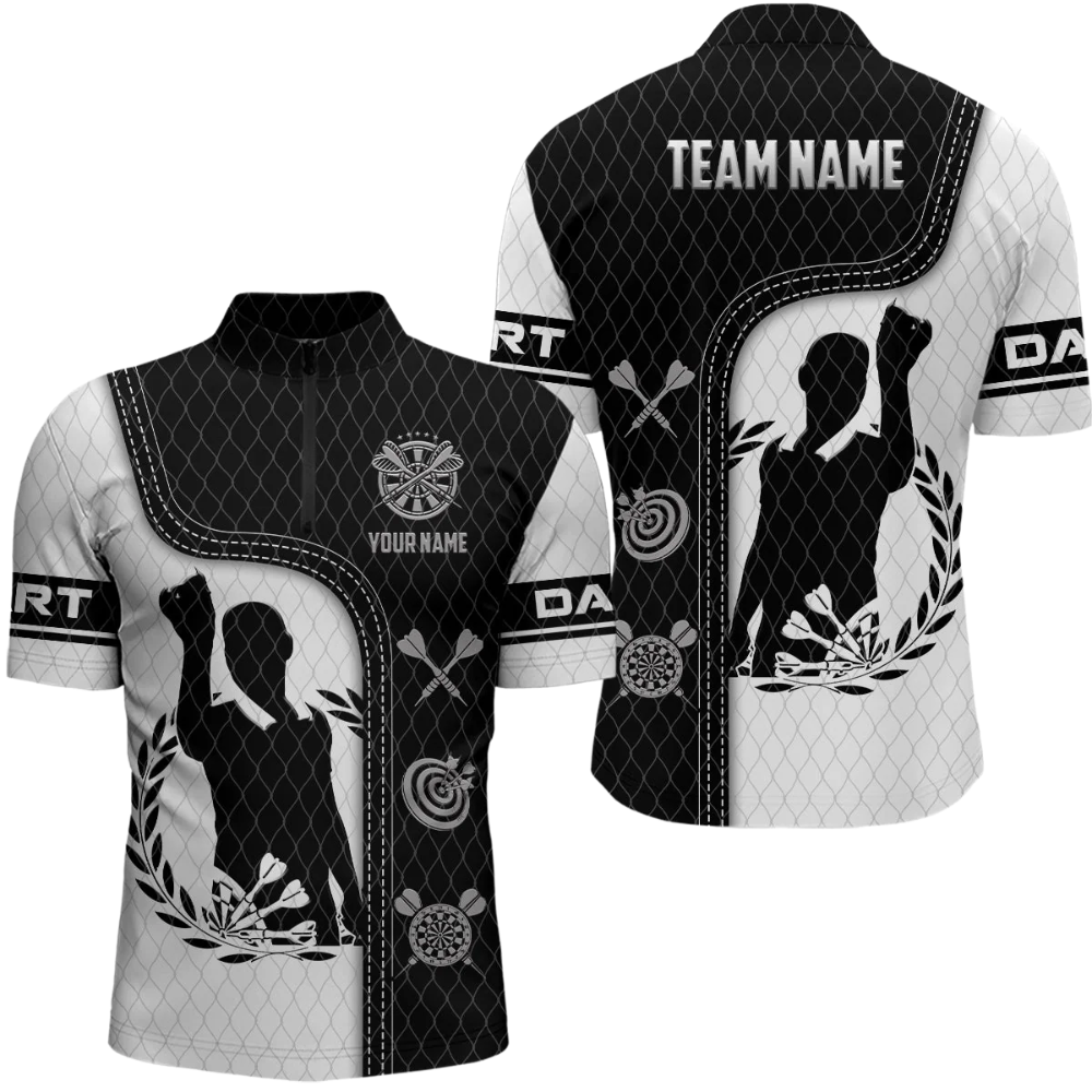 Personalized Black And White Darts Team Jersey For Men, Custom Dart Team Shirt DZ0126