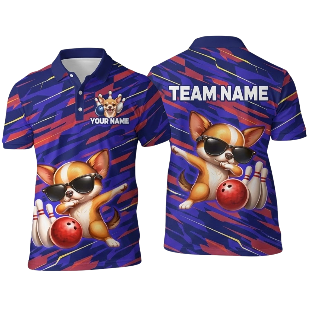 Custom Funny Chihuahua Bowling Polo Shirt Men, Custom Dog Team Bowling Shirt BZ0816