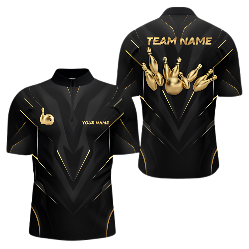 Black And Gold Custom Bowling Jersey For Men, Custom Team Bowling Shirt BZ0817