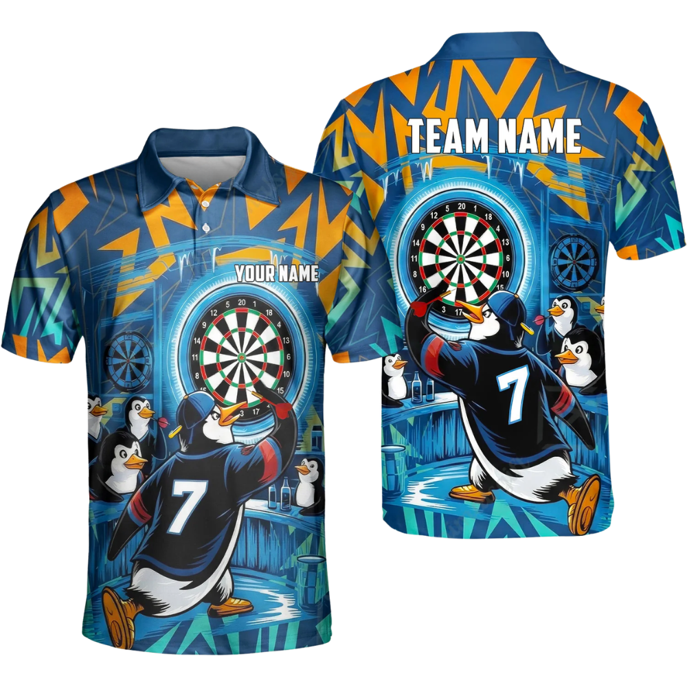 Funny Penguin Custom Darts Polo Shirt For Men, Custom Penguin Dart Team Shirt DZ0129