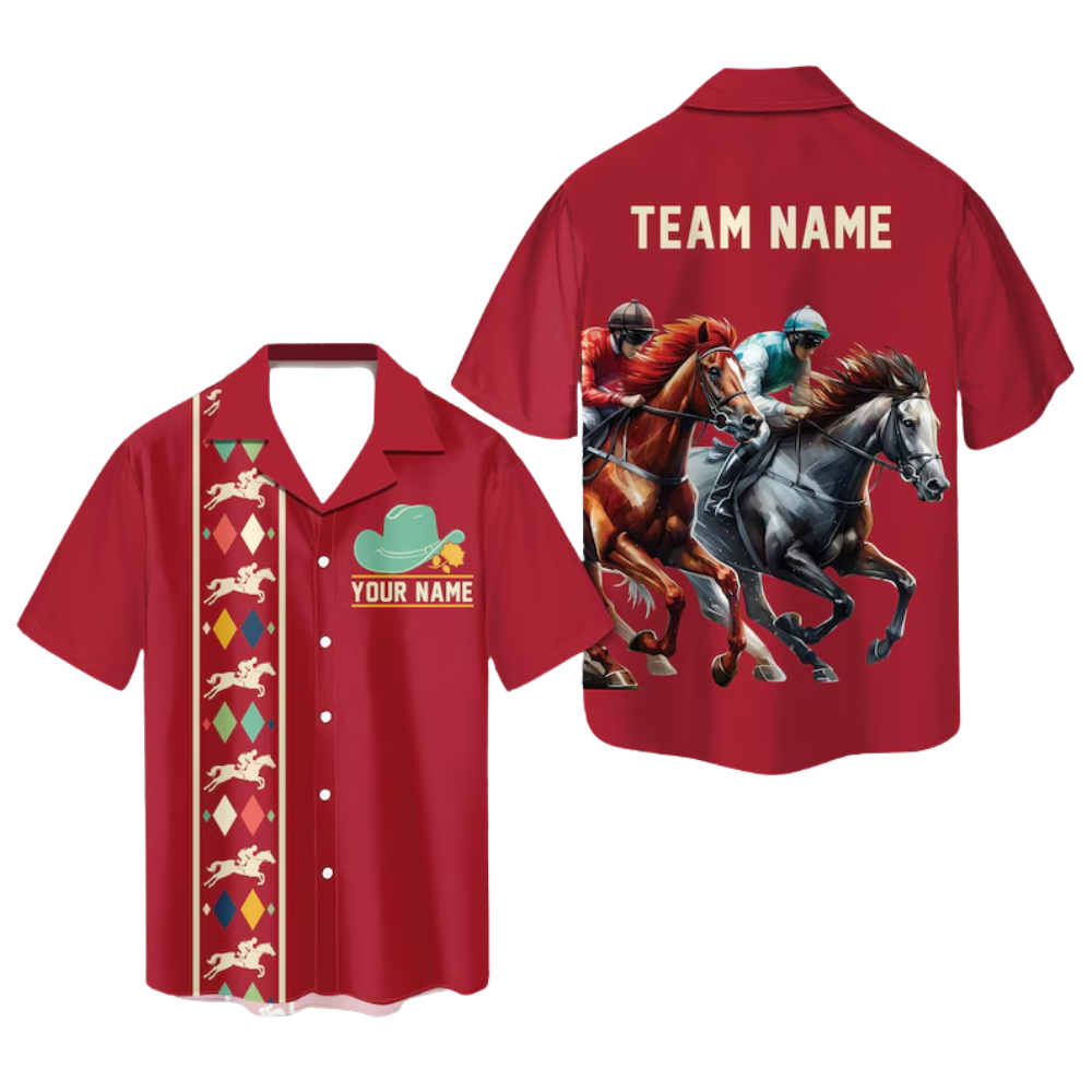 Personalized Horse Racing Hawaiian Shirt For Men, Custom Team Horse Racing Hawaiian Shirt HE0620