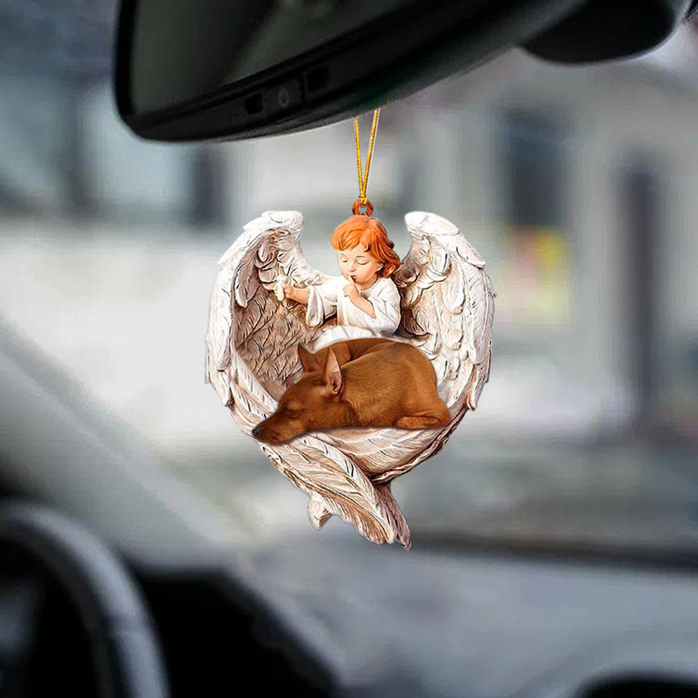 Miniature Pinscher Sleeping Protected By Angel Acrylic Hanging Ornament OO1078