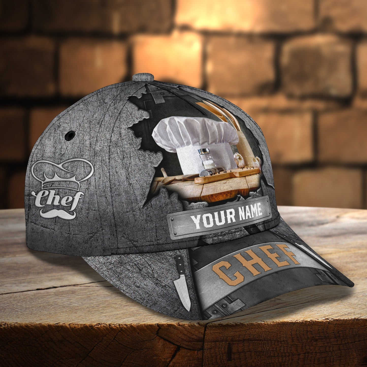 3D Classic Cap Ptnama Personalized Name Cap Chef07 Lasfour CA1632