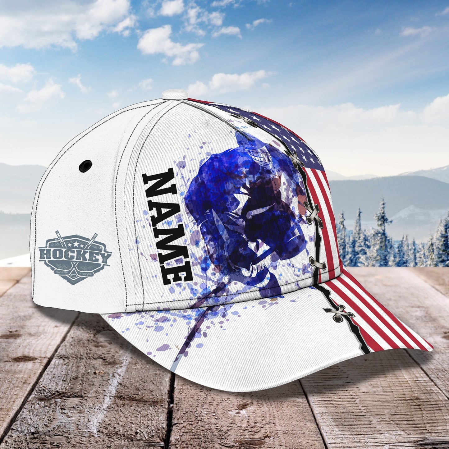 3D Classic Cap In A Hockey Gamepersonalized Name Cap Lasfour CA1749