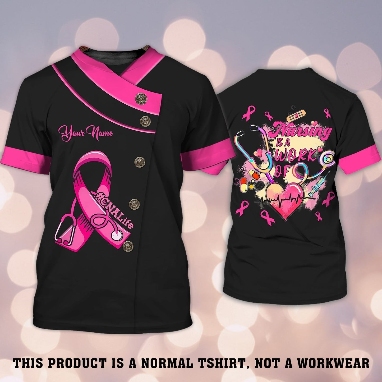 Cnalife Breast Cancer Awareness Personalized Name 3D Tshirt Tad (Non Workwear) TO2397