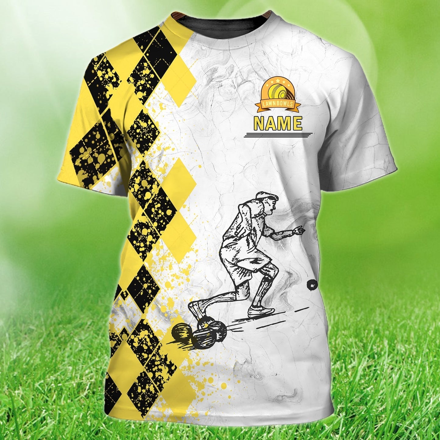 Custom Old Man Plays Lawn Bowls Yellow 3D T Shirt Lawn Bowl Lovers Gifts TO1247