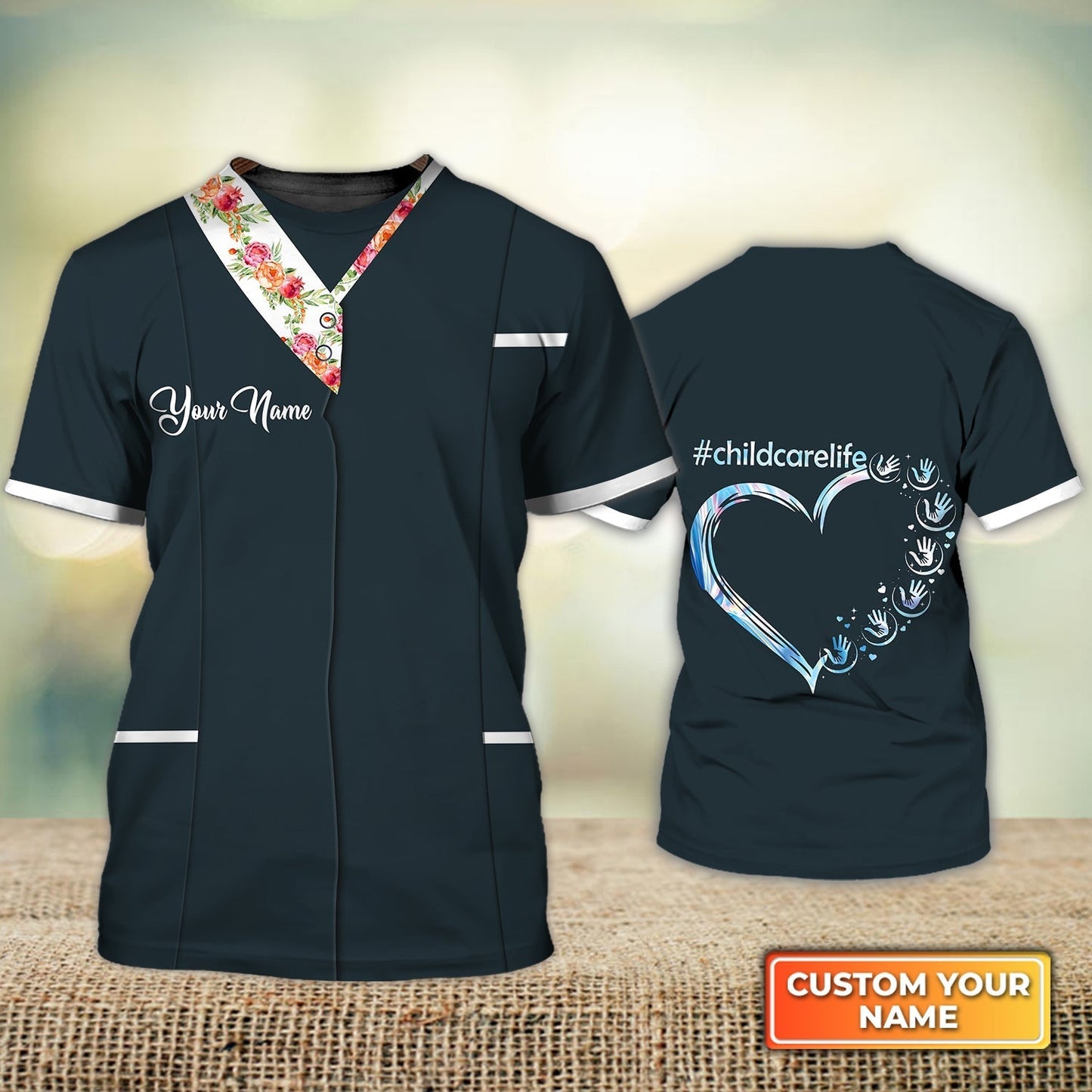 Custom 3D All Over Printed Unisex Child Care T Shirt Flower Child Care Worker Child Day Care Provider Day Care Worker Unifom TO1262