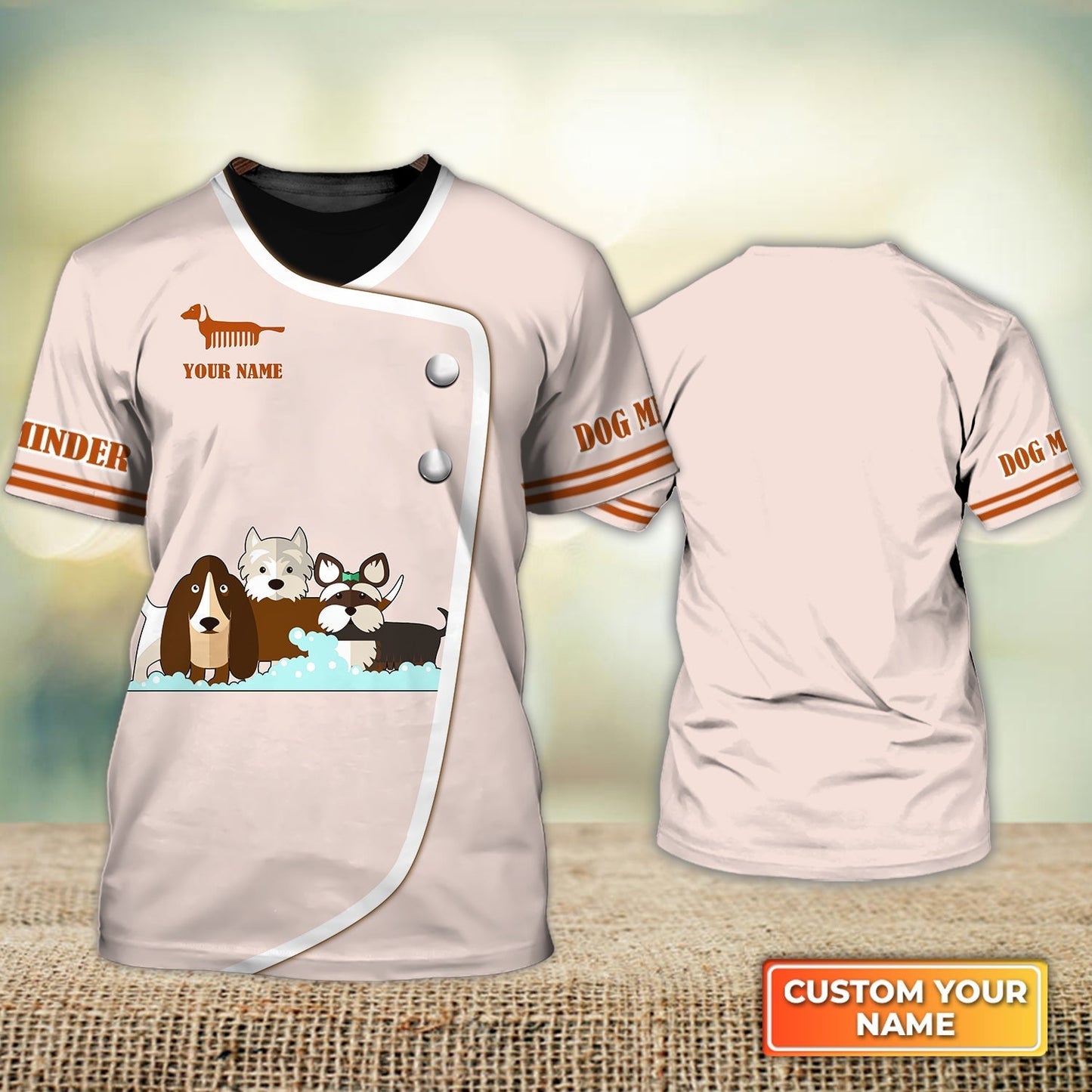 Personalized Name 3D Tshirt Dog Minder Uniform Baby Pink Salon Pet TO1758