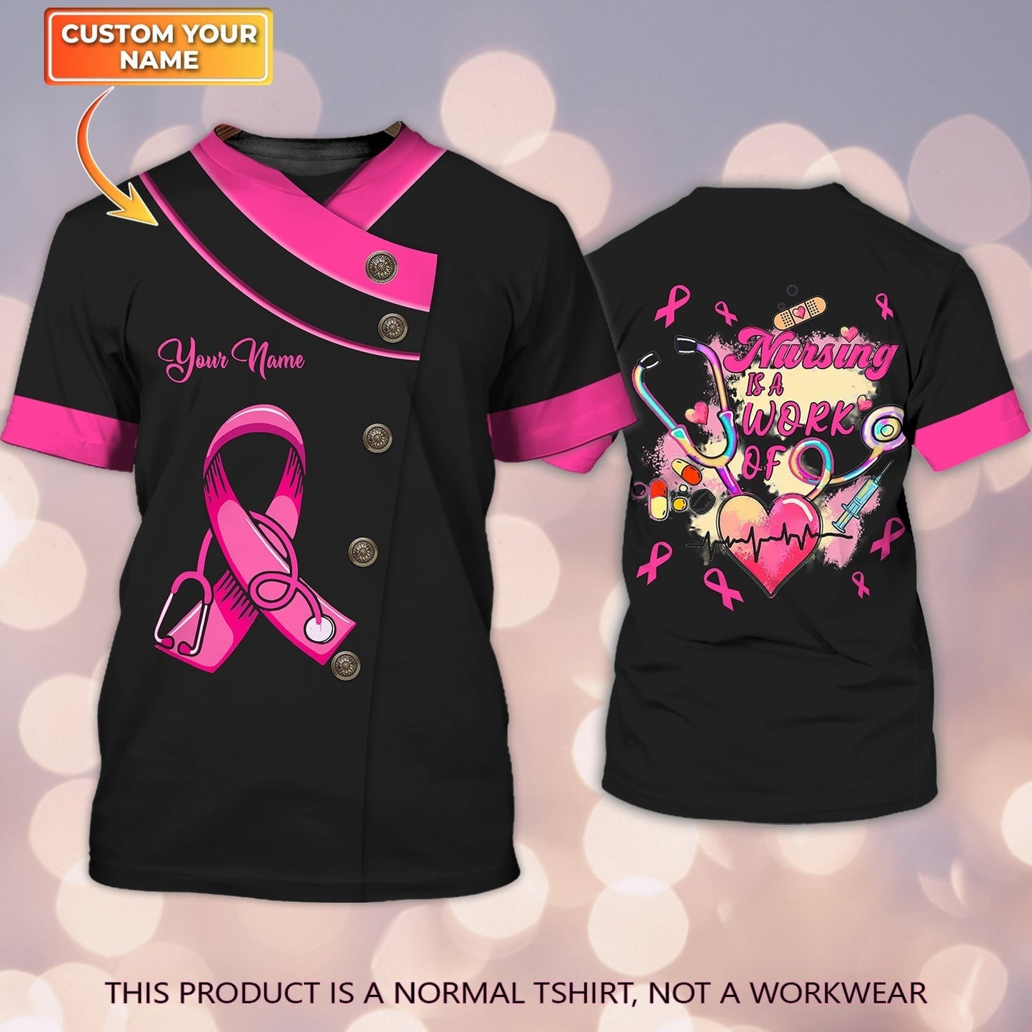 Nurse Breast Cancer Awareness Personalized Name 3D Tshirt Tad (Non Workwear) TO2398