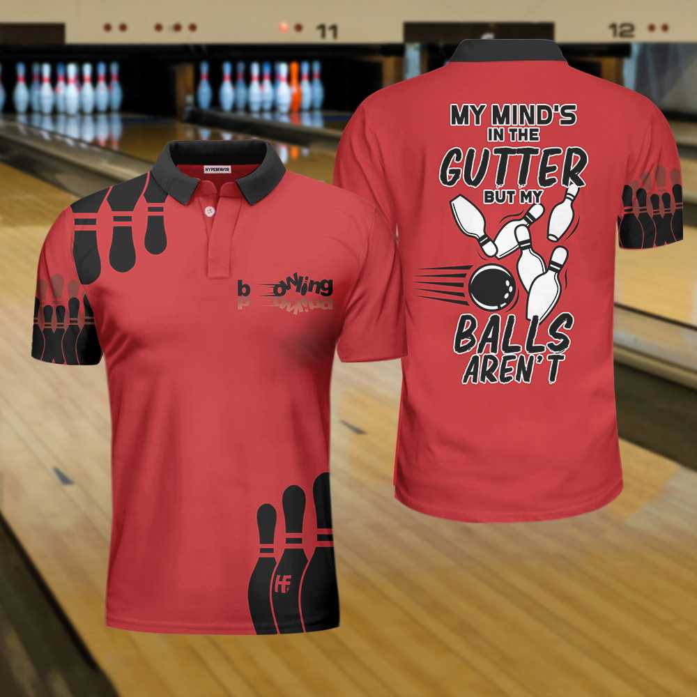 My Mind Is In The Gutter But My Balls Aren'T Bowling Polo Shirt, Funny Red And Black Bowling Polo Shirt For Men Lasfour SO0818