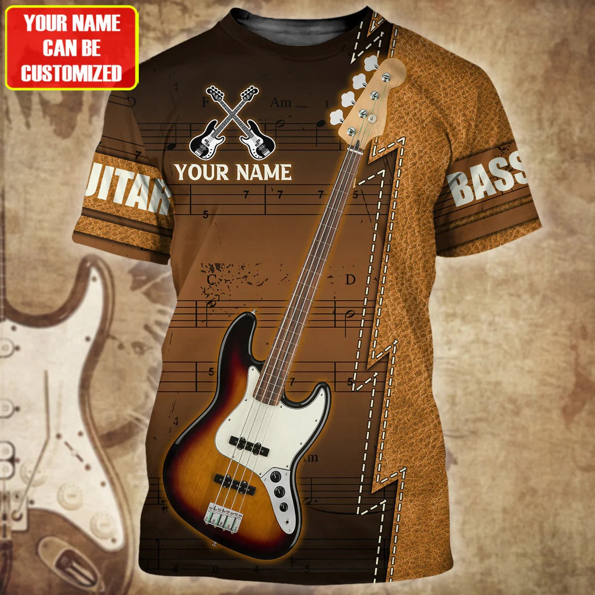 Personalized Name Bass Guitar 3D Shirt, Men Guitarist Shirt, Women Guitar Tshirt TO2526