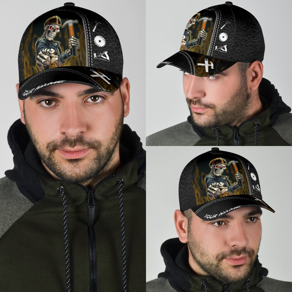 Personalized Name American Carpenter Classic Cap Skull, Baseball Skull Hat CO0673