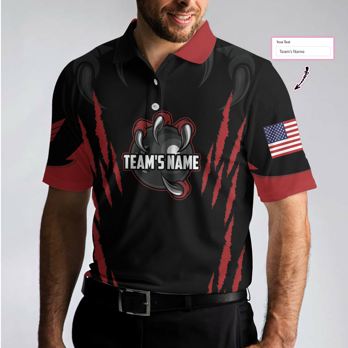 Personalized Bowling Team Monster Custom Polo Shirt, Black And Red Custom Bowling Polo, Customized Bowling Gift Lasfour SO0560